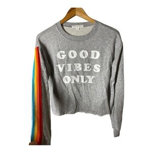 SPIRITUAL GANGSTER Gray 'Good Vibes Only' Sweatshirt with Rainbow Sleeve XS